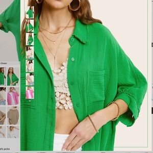 La Miel Vibrant Green Button-Up Shirt La meil oversized small NWT